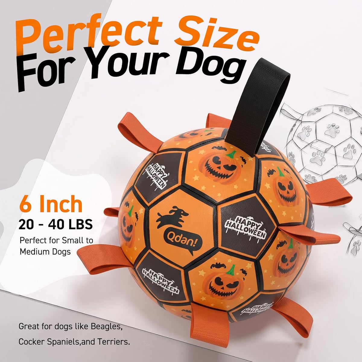 Halloween Dog Toys, Soccer Balls with Straps, 6 Inch Interactive Toys