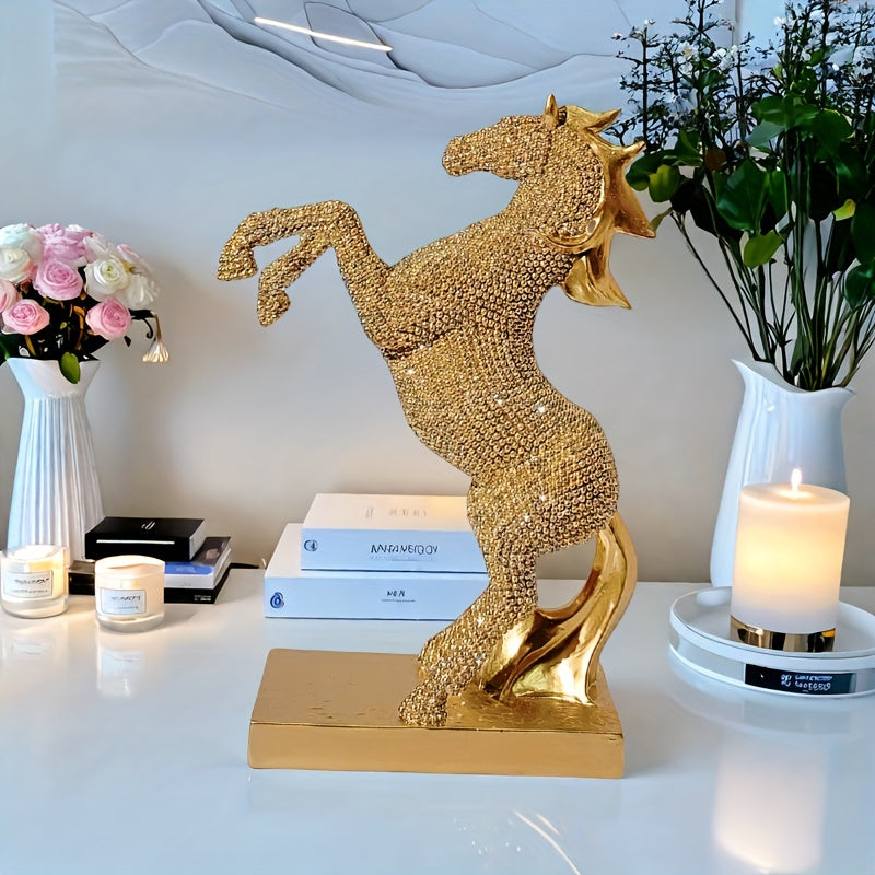 Elegant Golden Resin Horse Figurine - Majestic Stained Glass-Style Decor for Home & Office, Perfect Gift for Riders and Animal Lovers, Ideal for Christmas, Valentine'S Day, Mother'S Day, and More, Horse Decor