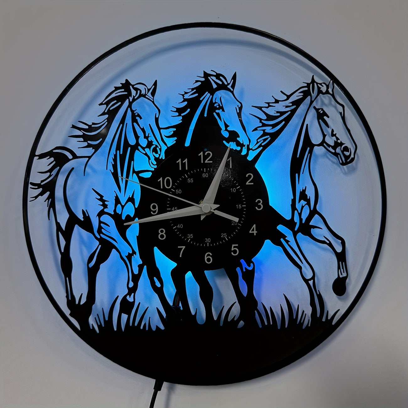 [Unique Vinyl LED Clock] Unique Luminous Vinyl LED Wall Clock | Handmade Running Horse Design Home Wall Art Decor for Living Room, Bedroom, Office, Garage, Kitchen | Original Gift for Birthday, Mothers Day, Spring Season, Gra