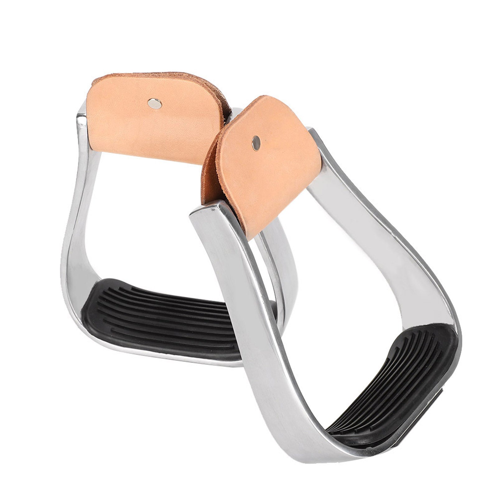 1 Pair Equestrian Aluminum Alloy Stirrups with Cushioned Leather Pads - Durable Horse Riding Saddle Tack Overshoes, Black