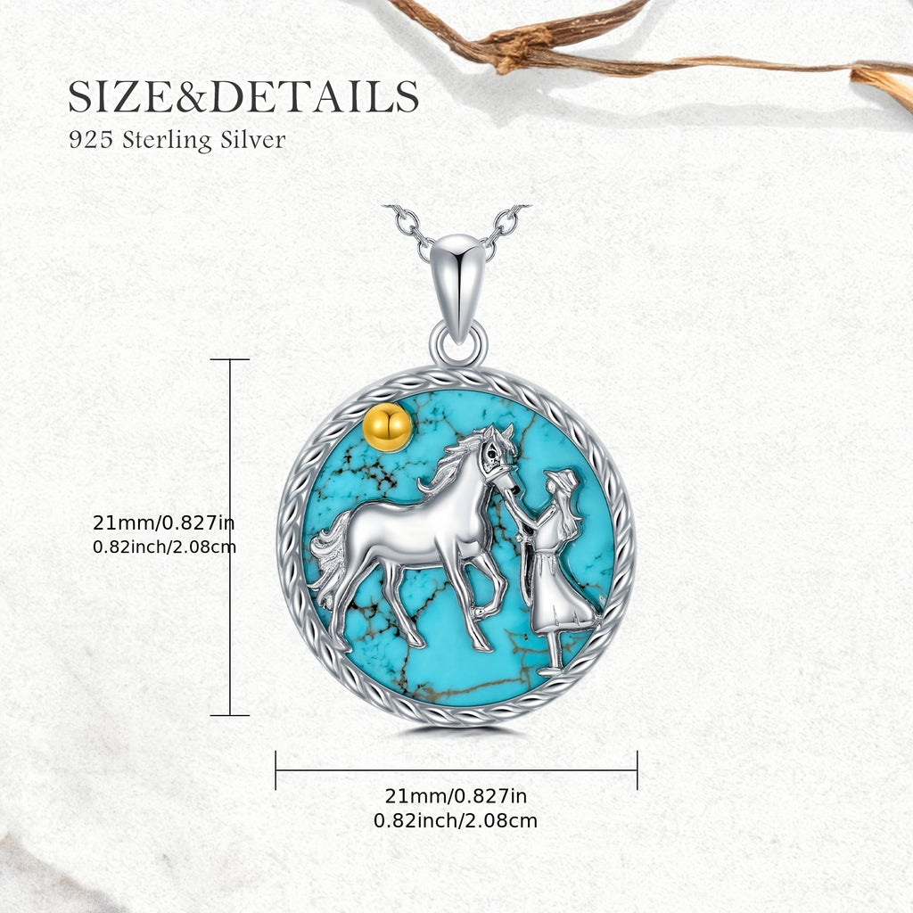 Natural Turquoise Horse Necklace For Women 925 Sterling Silver Western Turquoise Horse And Women Pendant Necklaces Horse Charm Lucky Horse Jewelry Genuine Turquoise Jewelry Gifts For Mom Wife