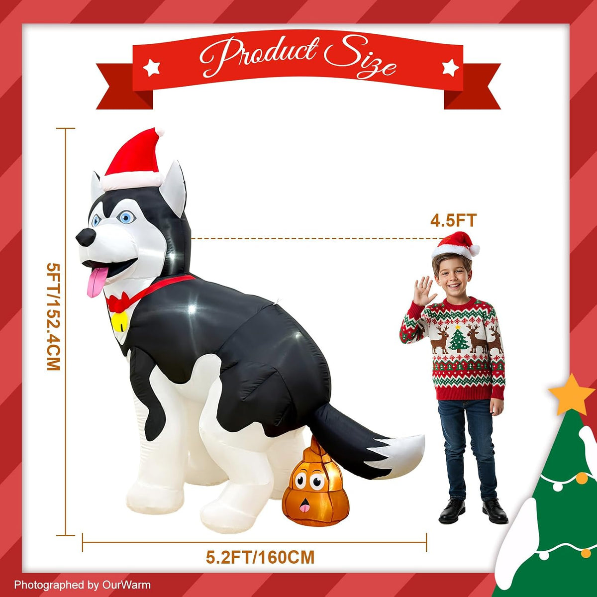 5FT Inflatable Husky Christmas Decoration for Outdoor Use