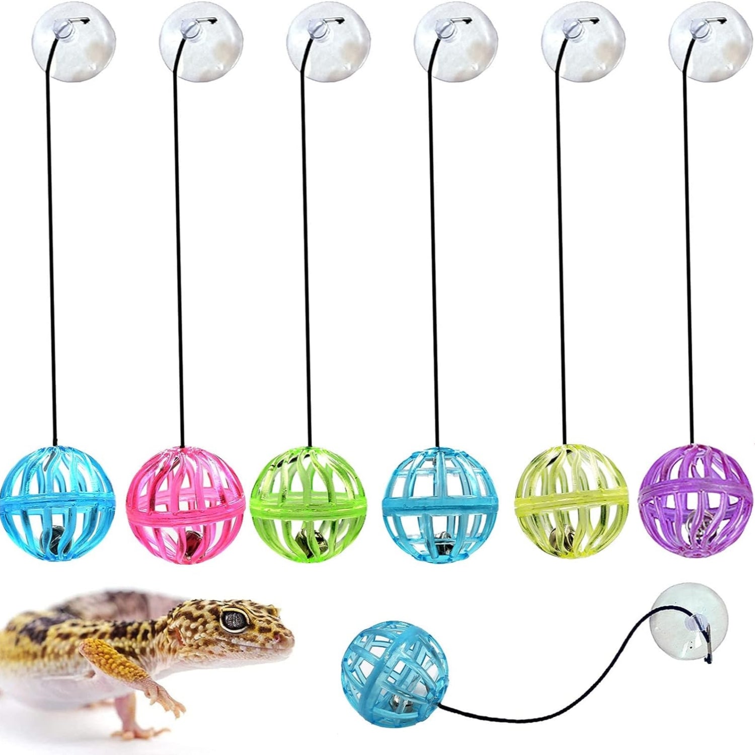 1pc Random Color Bearded Dragon Toy Bell Balls, Reptile Lizard Toy Ball With Suction Cup And Rope For Bearded Dragon, Lizard, Gecko, Cat Small Pet Animals
