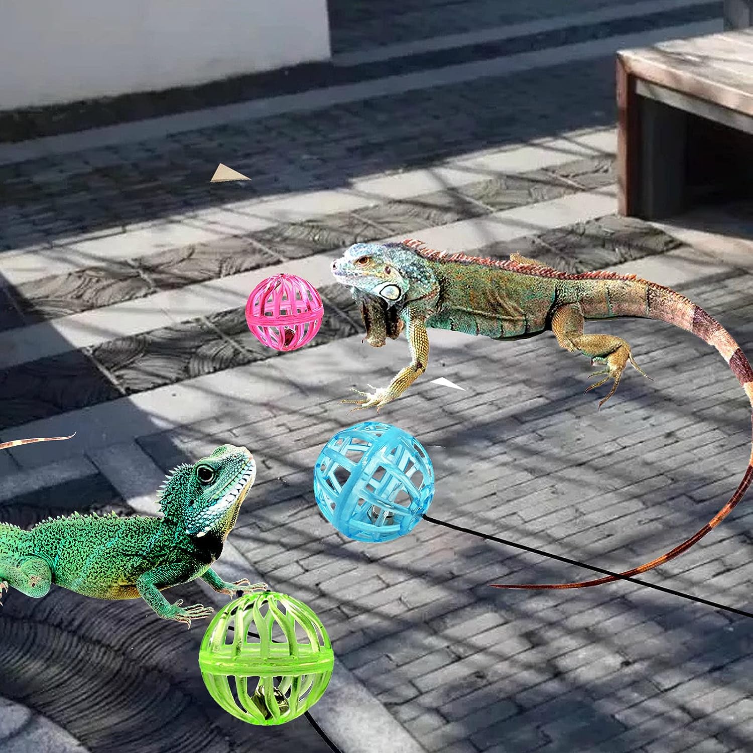 1pc Random Color Bearded Dragon Toy Bell Balls, Reptile Lizard Toy Ball With Suction Cup And Rope For Bearded Dragon, Lizard, Gecko, Cat Small Pet Animals