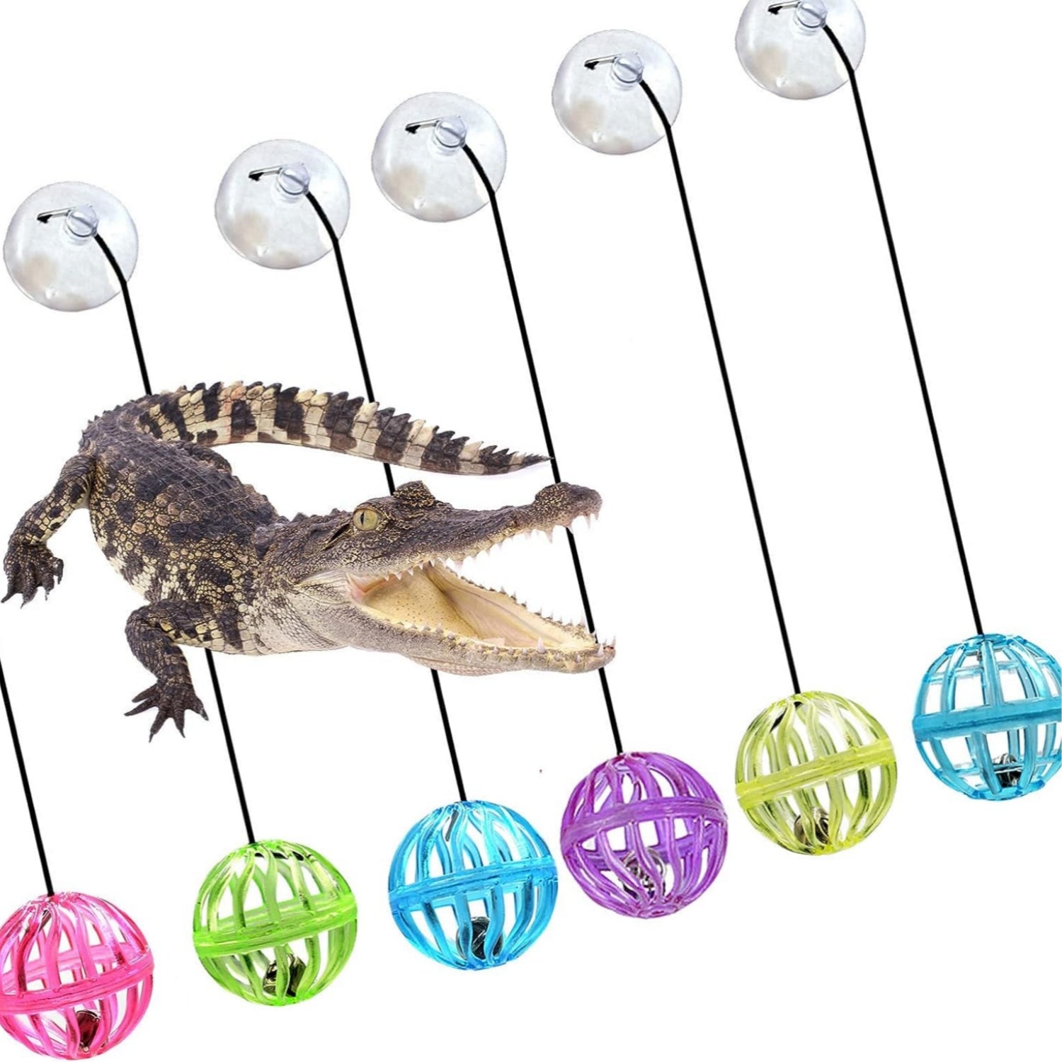 1pc Random Color Bearded Dragon Toy Bell Balls, Reptile Lizard Toy Ball With Suction Cup And Rope For Bearded Dragon, Lizard, Gecko, Cat Small Pet Animals