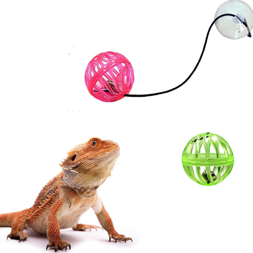 1pc Random Color Bearded Dragon Toy Bell Balls, Reptile Lizard Toy Ball With Suction Cup And Rope For Bearded Dragon, Lizard, Gecko, Cat Small Pet Animals