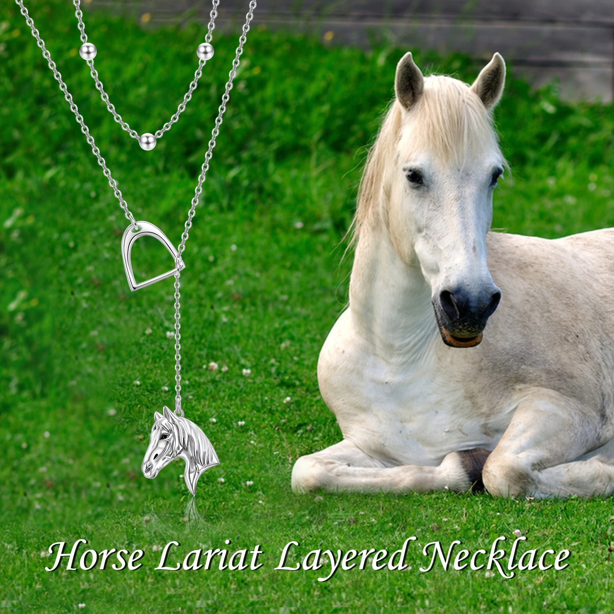 Women's Horse Lasso Layered Necklace 925 Sterling Silvery Horseshoe Y Necklace Women's Jewelry Gift