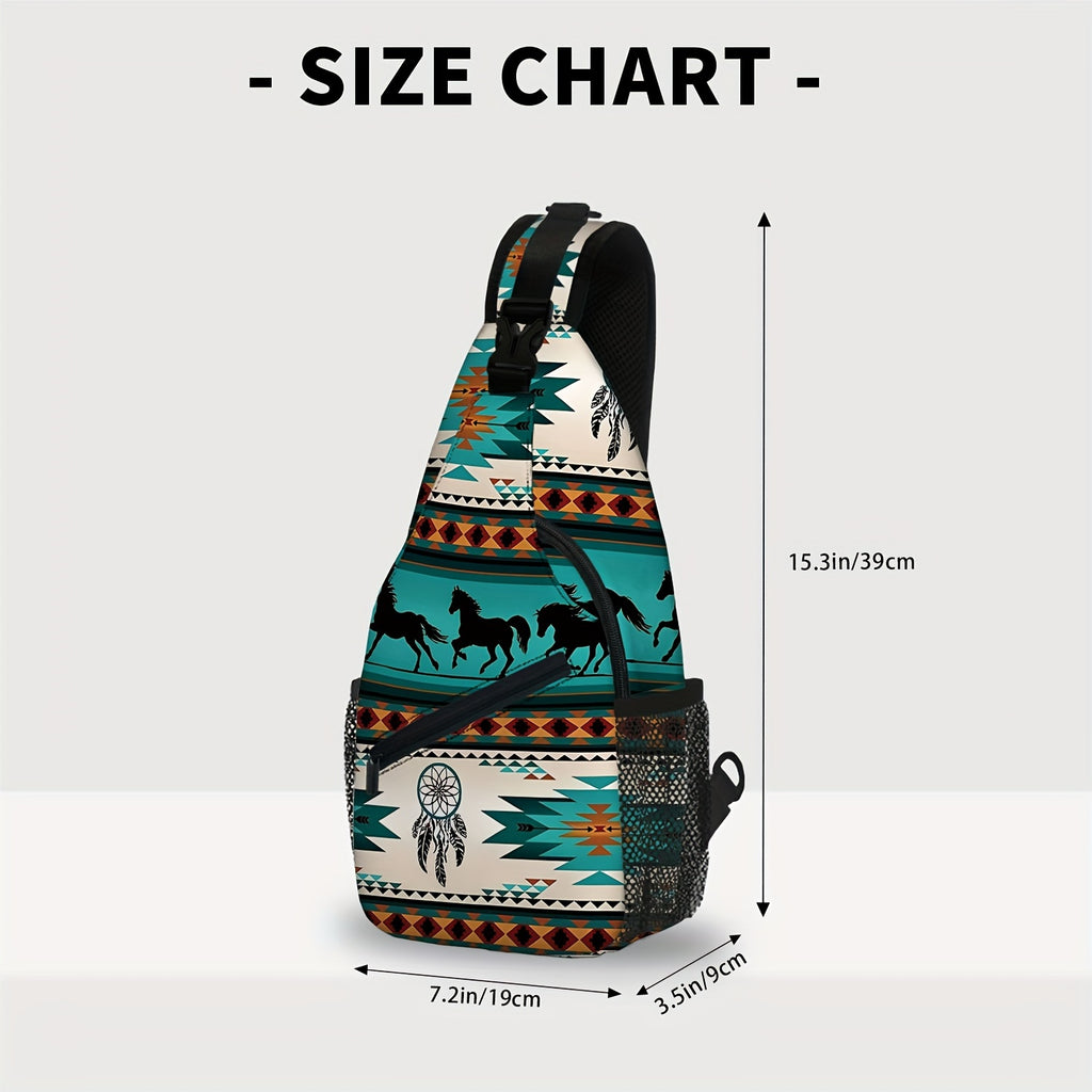 Totem Style Horse Pattern Print Casual Sling Bag, Men's And Women's Crossbody Bag For Travel & Daily Commute