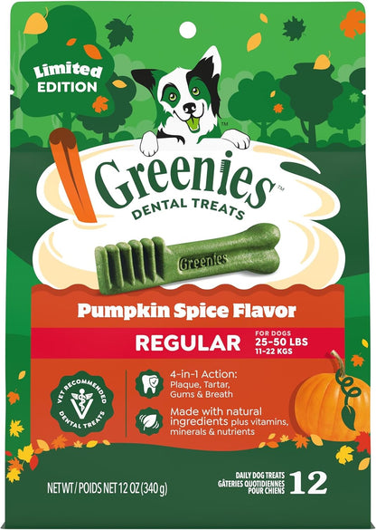 Regular Natural Dental Dog Treats, Pumpkin Spice Flavor, 12 Count