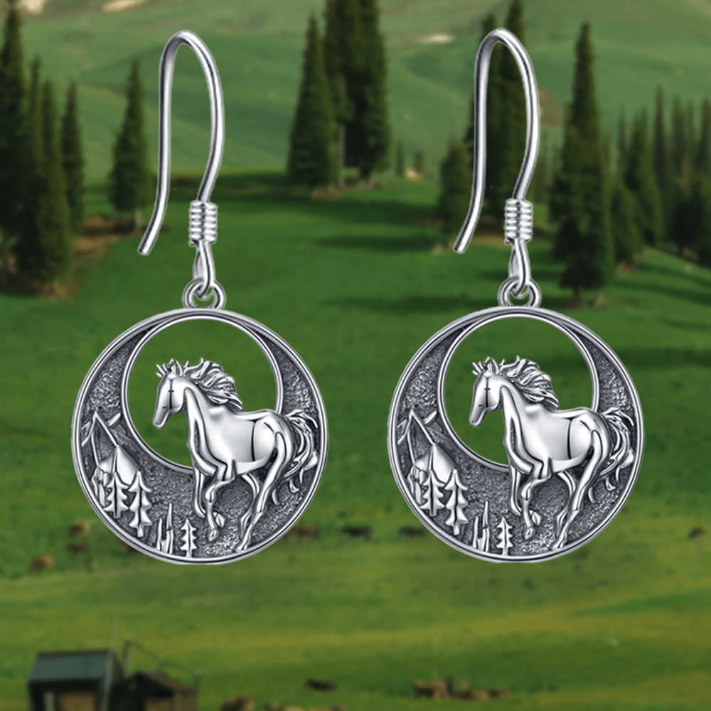 1 Pair Fashion Forest and Horse Round Pendant Earrings Exquisite Festival Birthday Party Commemorative Accessories Jewelry Gifts