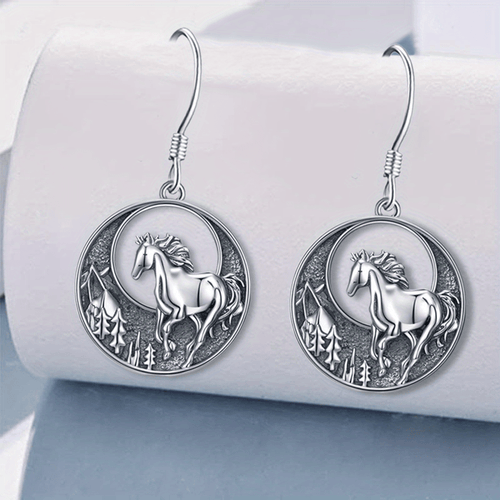 1 Pair Fashion Forest and Horse Round Pendant Earrings Exquisite Festival Birthday Party Commemorative Accessories Jewelry Gifts