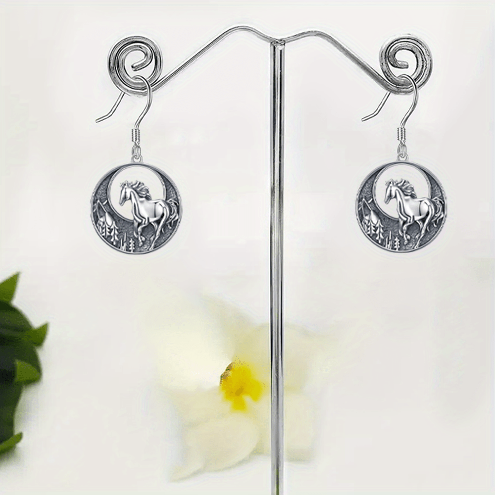 1 Pair Fashion Forest and Horse Round Pendant Earrings Exquisite Festival Birthday Party Commemorative Accessories Jewelry Gifts