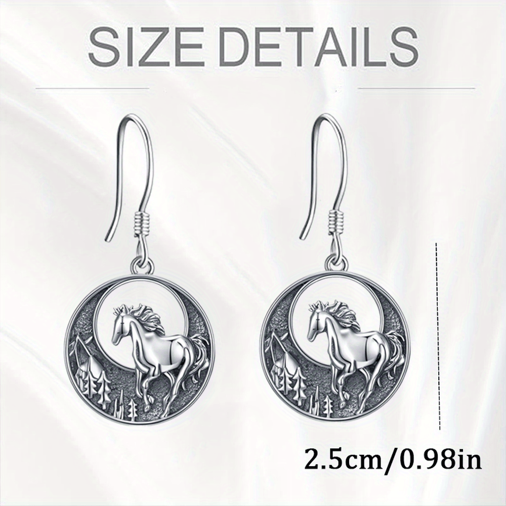 1 Pair Fashion Forest and Horse Round Pendant Earrings Exquisite Festival Birthday Party Commemorative Accessories Jewelry Gifts