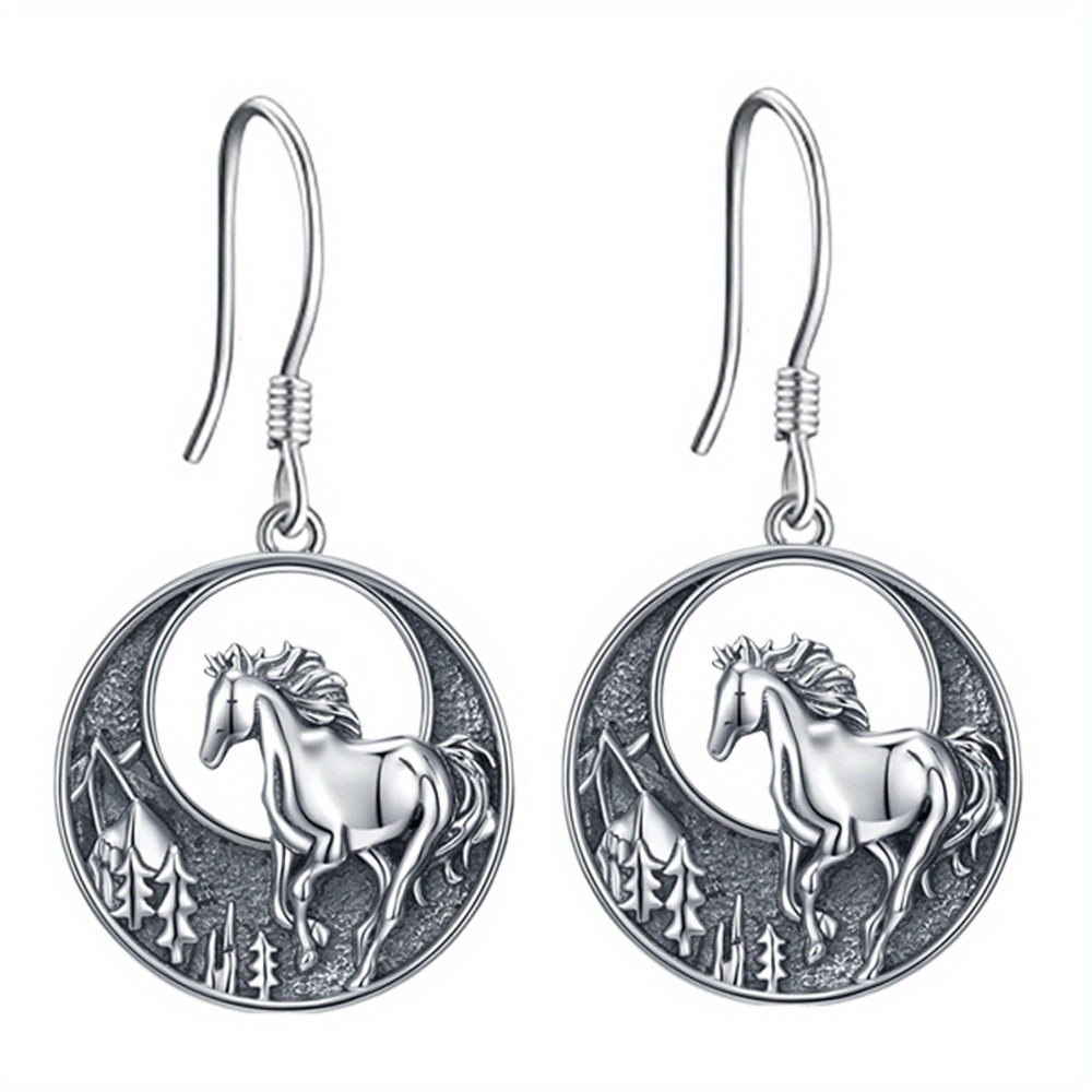 1 Pair Fashion Forest and Horse Round Pendant Earrings Exquisite Festival Birthday Party Commemorative Accessories Jewelry Gifts
