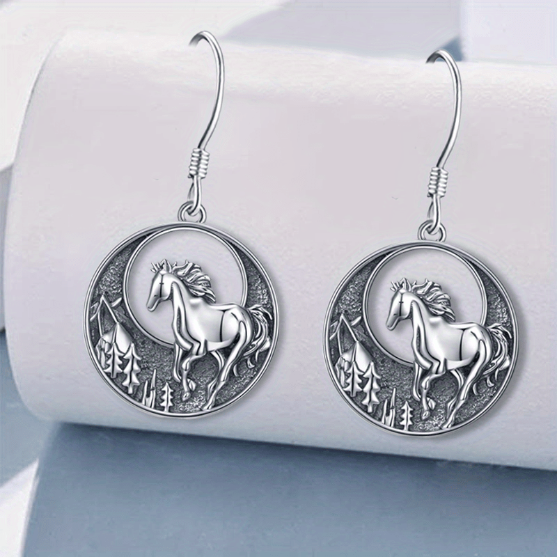 1 Pair Fashion Forest and Horse Round Pendant Earrings Exquisite Festival Birthday Party Commemorative Accessories Jewelry Gifts