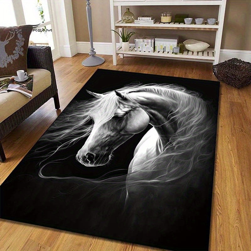 Luxurious 3D White Horse Crystal Velvet Area Rug - Soft, Plush, Non-Slip & Stain-Resistant - Perfect for Elegant Living Room & Bedroom Decor