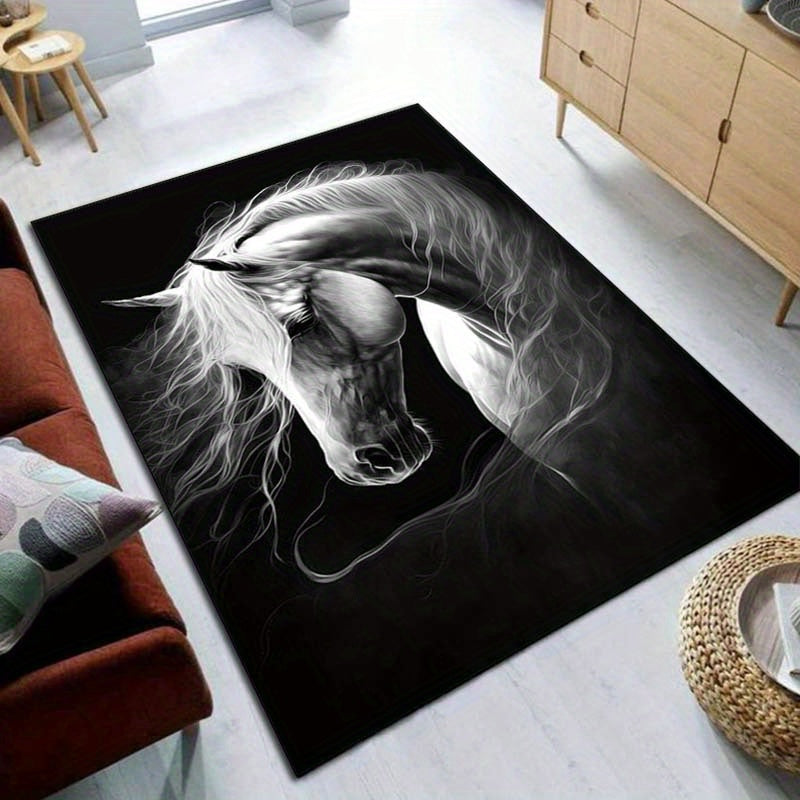 Luxurious 3D White Horse Crystal Velvet Area Rug - Soft, Plush, Non-Slip & Stain-Resistant - Perfect for Elegant Living Room & Bedroom Decor