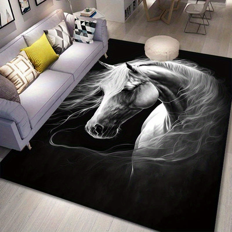 Luxurious 3D White Horse Crystal Velvet Area Rug - Soft, Plush, Non-Slip & Stain-Resistant - Perfect for Elegant Living Room & Bedroom Decor