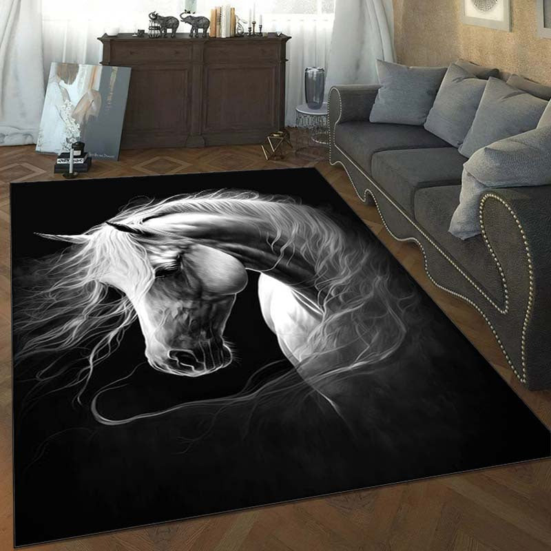 Luxurious 3D White Horse Crystal Velvet Area Rug - Soft, Plush, Non-Slip & Stain-Resistant - Perfect for Elegant Living Room & Bedroom Decor