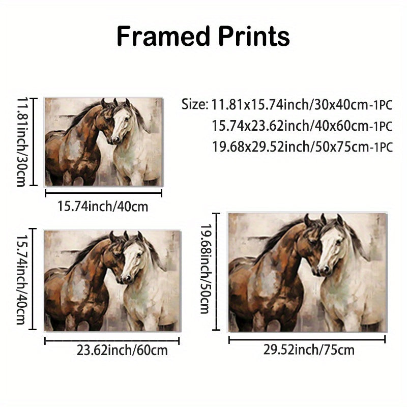 1pc Romantic Framed Retro Horse Canvas Wall Art - Vibrant Rural Horse Poster Print with Rich Colors and Textures - Perfect for Sweet Couple's Bedroom Decor, Animal Lovers, and Horse Enthusiasts