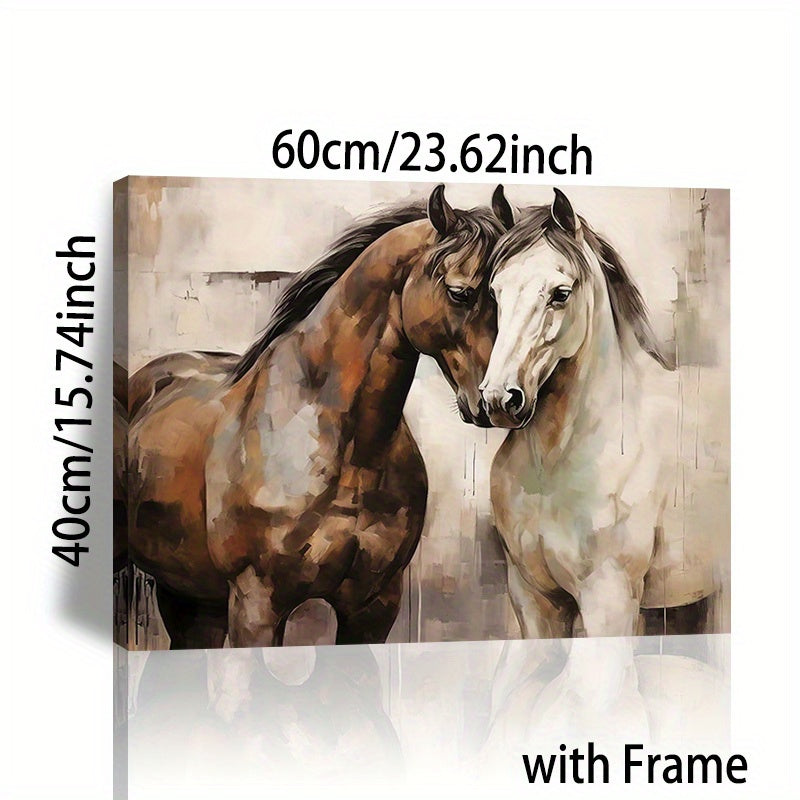 1pc Romantic Framed Retro Horse Canvas Wall Art - Vibrant Rural Horse Poster Print with Rich Colors and Textures - Perfect for Sweet Couple's Bedroom Decor, Animal Lovers, and Horse Enthusiasts