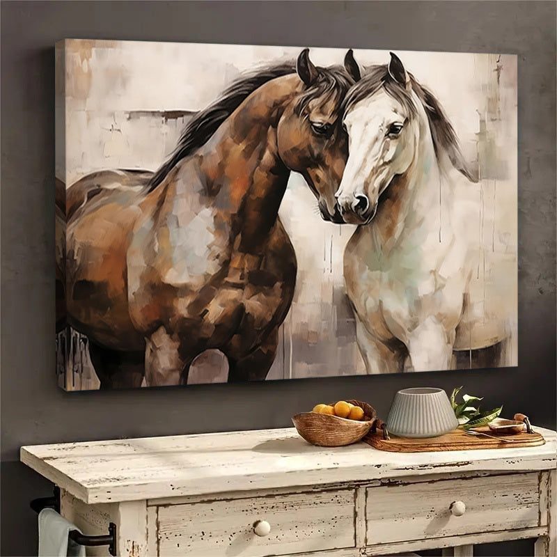 1pc Romantic Framed Retro Horse Canvas Wall Art - Vibrant Rural Horse Poster Print with Rich Colors and Textures - Perfect for Sweet Couple's Bedroom Decor, Animal Lovers, and Horse Enthusiasts