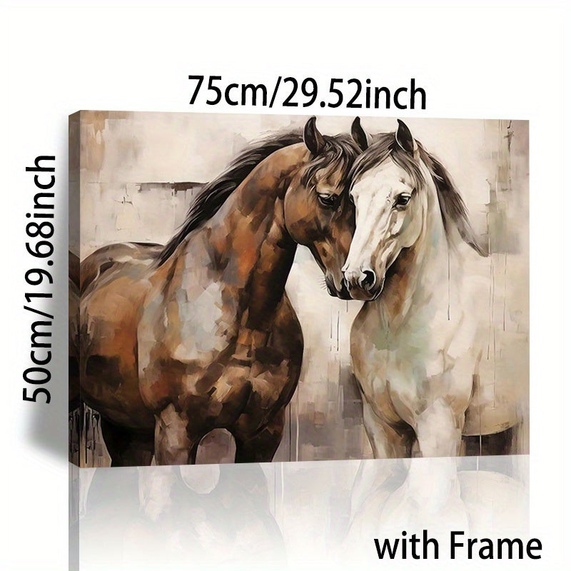 1pc Romantic Framed Retro Horse Canvas Wall Art - Vibrant Rural Horse Poster Print with Rich Colors and Textures - Perfect for Sweet Couple's Bedroom Decor, Animal Lovers, and Horse Enthusiasts