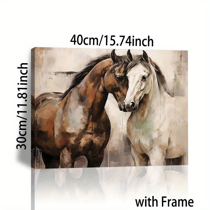 1pc Romantic Framed Retro Horse Canvas Wall Art - Vibrant Rural Horse Poster Print with Rich Colors and Textures - Perfect for Sweet Couple's Bedroom Decor, Animal Lovers, and Horse Enthusiasts
