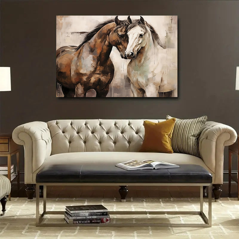 1pc Romantic Framed Retro Horse Canvas Wall Art - Vibrant Rural Horse Poster Print with Rich Colors and Textures - Perfect for Sweet Couple's Bedroom Decor, Animal Lovers, and Horse Enthusiasts