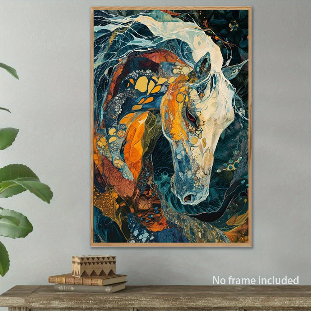 Chic Horse Portrait Canvas Art - Abstract Animal Wall Decor, 15.7"X23.6", Perfect For Living Room, Bedroom, Office & More - Frameless Fabric Poster Horse Home Decor