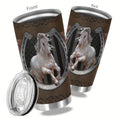 1pc, 20oz Cup Stainless Steel Tumbler, Horse Print Double Wall Vacuum Insulated Travel Mug, Halloween Gifts, Gifts For Parents, Relatives And Friends