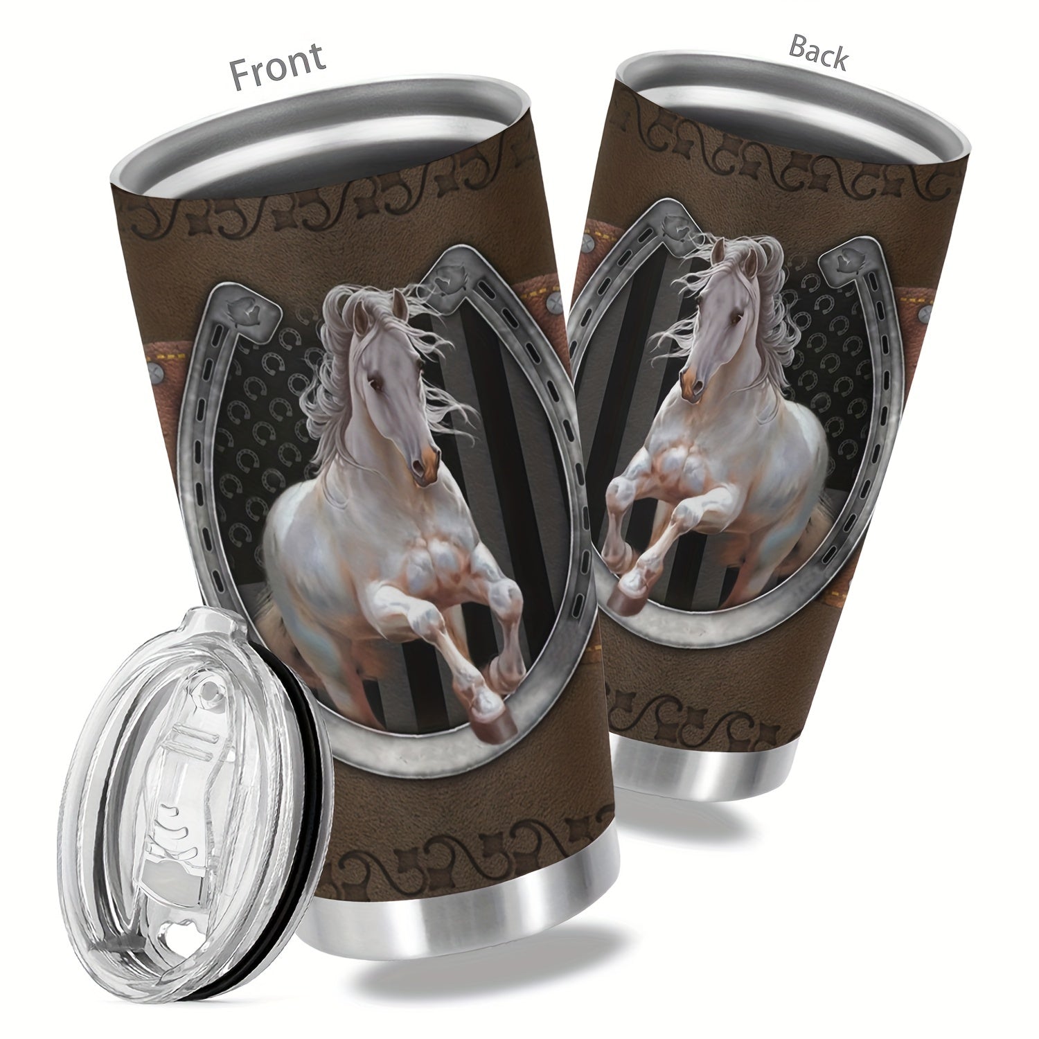 1pc, 20oz Cup Stainless Steel Tumbler, Horse Print Double Wall Vacuum Insulated Travel Mug, Halloween Gifts, Gifts For Parents, Relatives And Friends