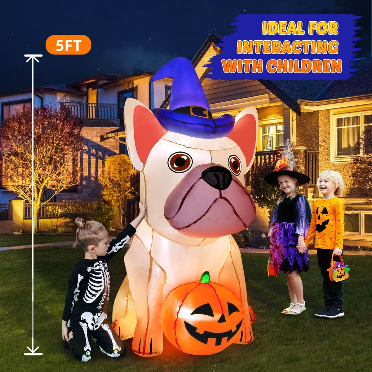 5Ft Halloween Inflatable Decorations with Built-in Bright LEDs - Inflatable Pumpkin with Witch Hat for Outdoor and Indoor Holiday Party Decor, Lawn and Garden Clearance
