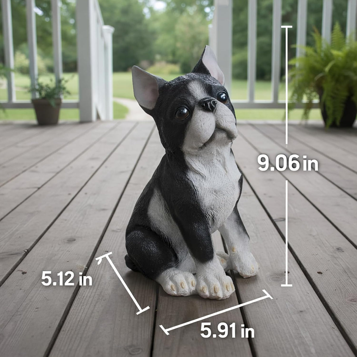 Boston Terrier Statue, Resin Dog Figurine for Garden, Porch and Home