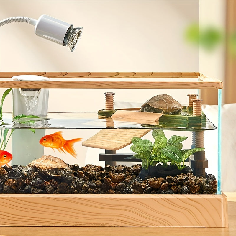 Wood Grain Basking Platform for Turtles, Plastic Climbing Rest, Deep Water Floating Habitat, High Water Level Ecological Ladder, Large Turtle Tank Accessory