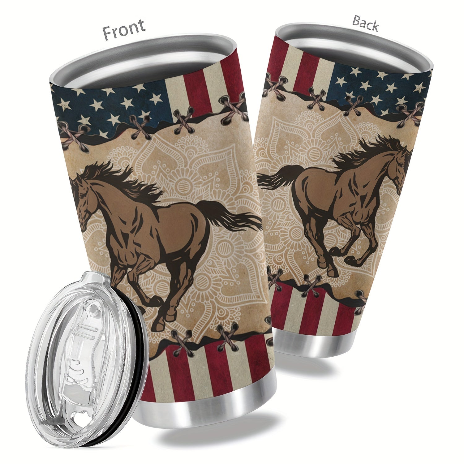1pc, 20oz Cup Stainless Steel Tumbler, Horse Print Double Wall Vacuum Insulated Travel Mug, Halloween Gifts, Gifts For Parents, Relatives And Friends