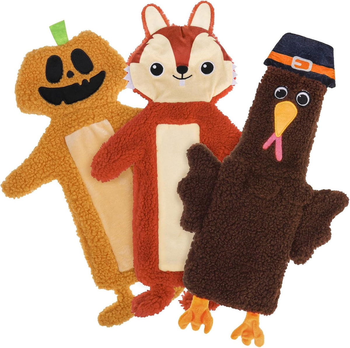 Stuffless Halloween Dog Squeaky Toys for Small Medium Dogs, Crinkle Puppy Chew Toy, 3 Pack Cute Animals Shape Soft Pet Plush Teething Toys(Skeleton & Pumpkin & Bat)