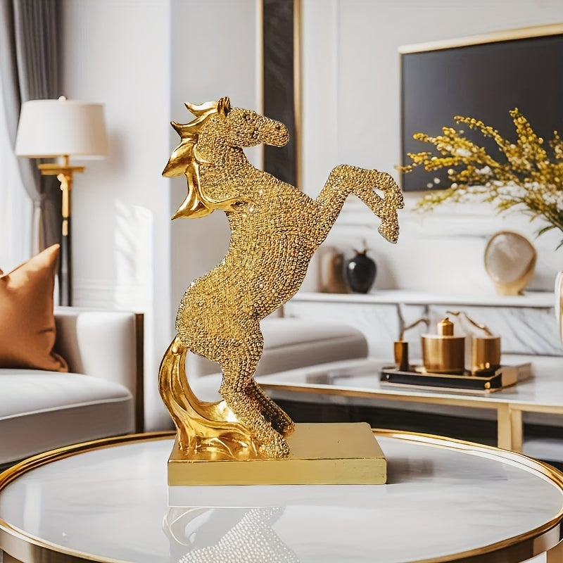 Elegant Golden Resin Horse Figurine - Majestic Stained Glass-Style Decor for Home & Office, Perfect Gift for Riders and Animal Lovers, Ideal for Christmas, Valentine'S Day, Mother'S Day, and More, Horse Decor