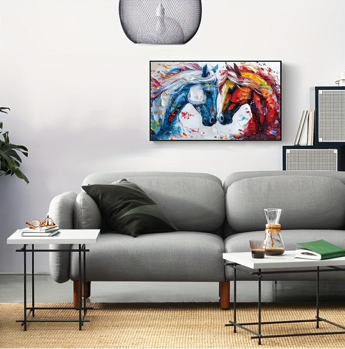 Vibrant Abstract Horse Canvas Art - Modern Oil Painting Style, Perfect For Living Room, Bedroom, Dining Decor - High-Definition Print, Large 39.37X23.62 Inches