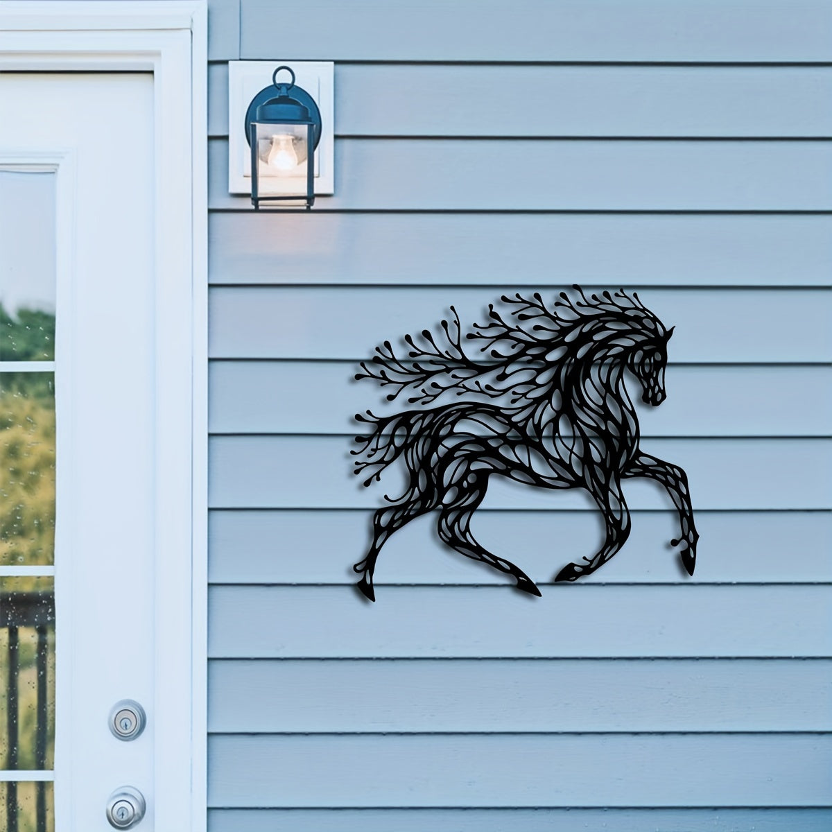 1pc Handcrafted Metal Horse Wall Art - Unique Equestrian Theme Decor for Rustic Farmhouse, Home Office, and Outdoor Spaces - Perfect Wildlife Lover Gift with Trendy Black Tree Design