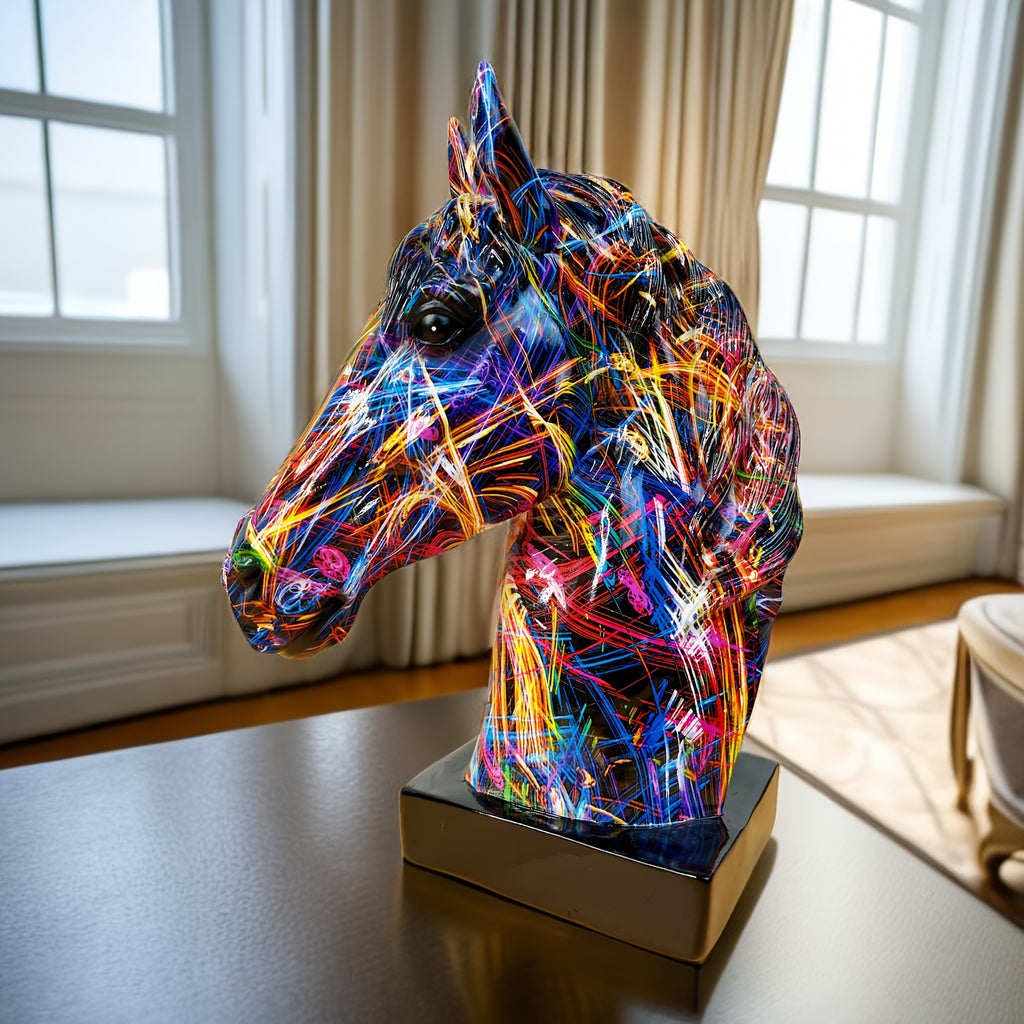 Resin Horse Head Figurine, Alphabet Animal Themed Decorative Statue for Living Room, Indoor and Outdoor Use, Christmas Holiday Gift, Home Office Desk Bar Display, 5.3in x 6.3in x 9.8in