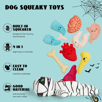 Halloween Zombie Mummy Dog Toys with Organs: Funny Cool Hide and Seek Squeaky Chew Toys for Puppies, Small and Medium Size Breed, Plush Stuffed Cognitive Puzzle Toys for Training