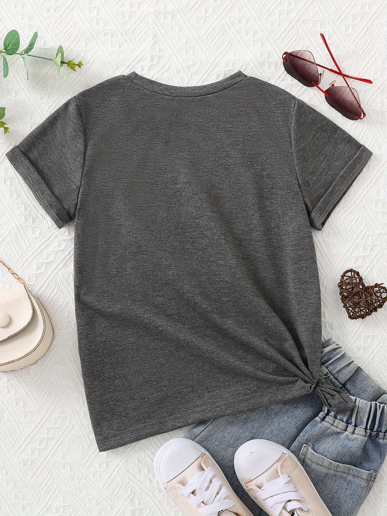 Girls Letter And Cow Head Graphic T-Shirt Casual Round Neck Tees Top Teen Kids Summer Clothes