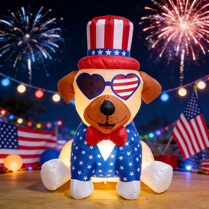 4FT Patriotic Independence Day 4th of July Memorial Day Inflatable Outdoor Decoration, Pug in Uncle Sam Hat, LED Lights Holiday Blow Up for Fourth July Party Garden Yard Lawn Decor