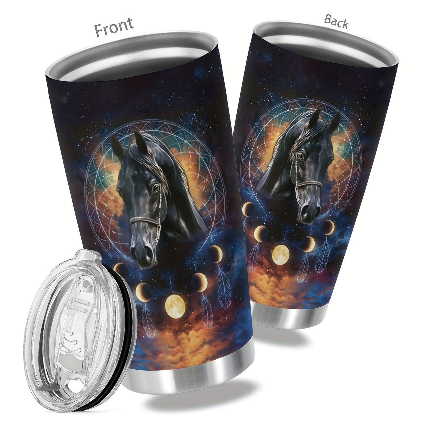 1pc, 20oz Cup Stainless Steel Tumbler, Horse Print Double Wall Vacuum Insulated Travel Mug, Halloween Gifts, Gifts For Parents, Relatives And Friends