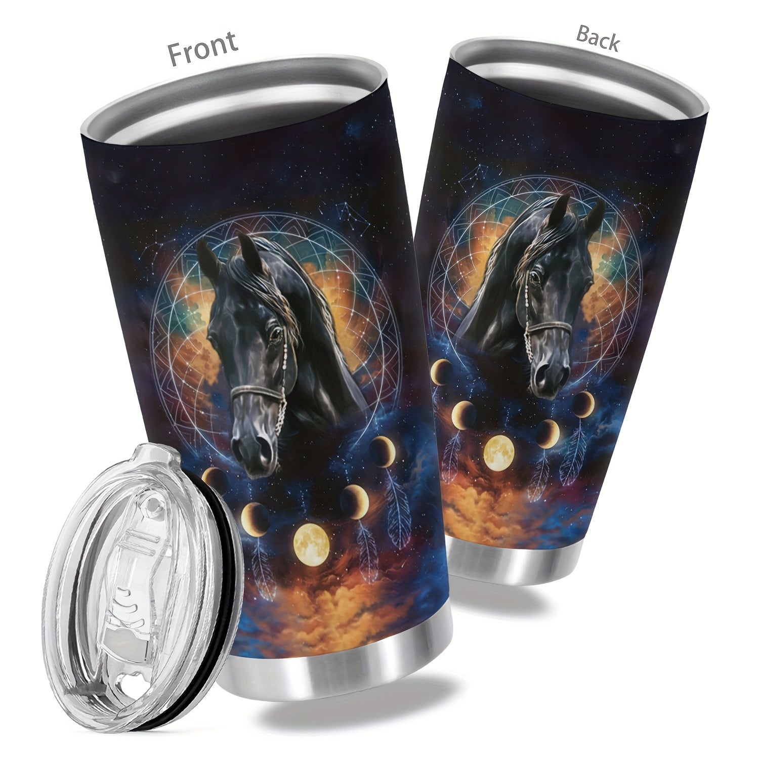 1pc, 20oz Cup Stainless Steel Tumbler, Horse Print Double Wall Vacuum Insulated Travel Mug, Halloween Gifts, Gifts For Parents, Relatives And Friends