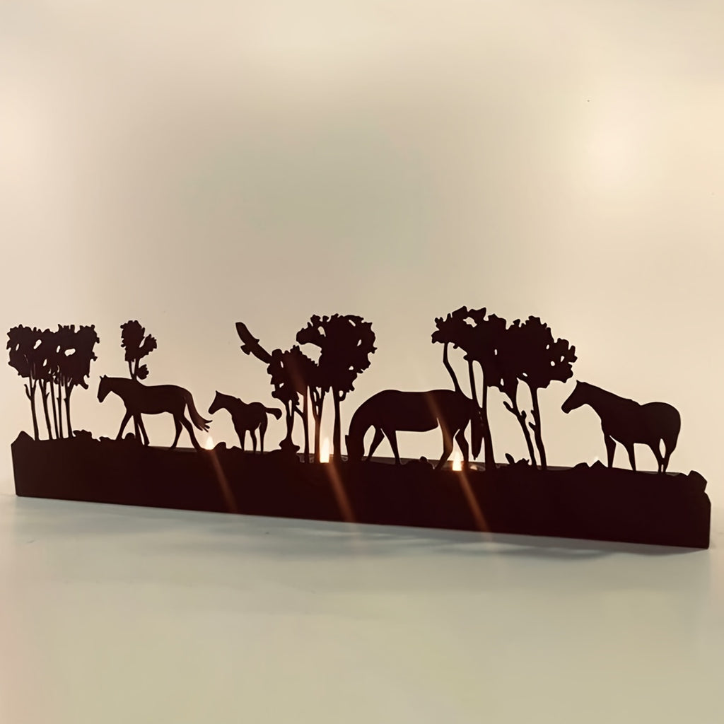 1 Christmas Candle Holders, Christmas Holiday Decorations, Metal Horse Herd Silhouette Iron Painting Candle Holders (Candles Not Included), Christmas Home Bar Party Tabletop Decorations, Gifts for Kids and Friends, Room Decor