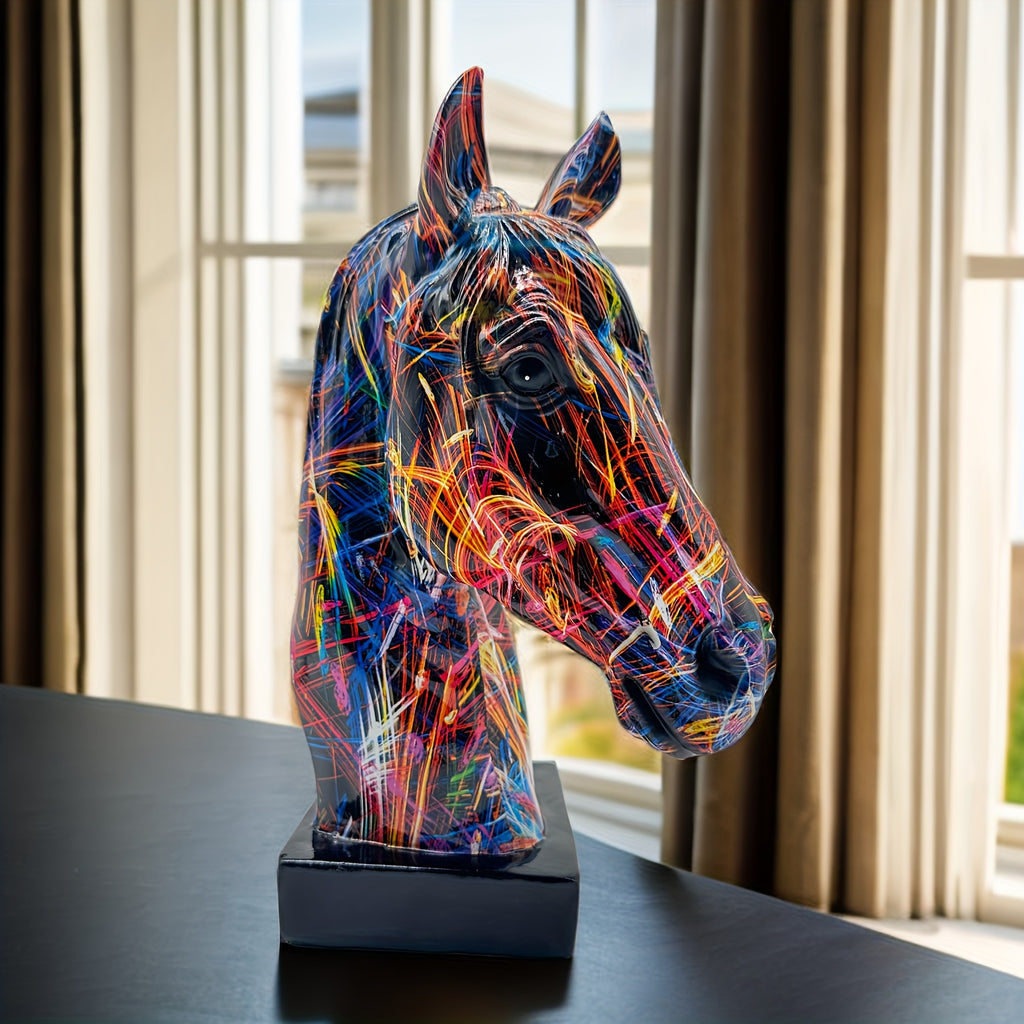 Resin Horse Head Figurine, Alphabet Animal Themed Decorative Statue for Living Room, Indoor and Outdoor Use, Christmas Holiday Gift, Home Office Desk Bar Display, 5.3in x 6.3in x 9.8in