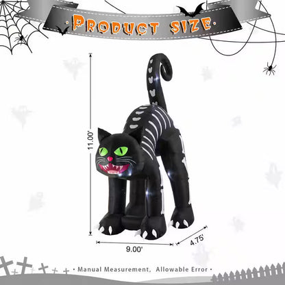11 ft. Lighted Halloween Inflatable Skeleton Cat Decor
