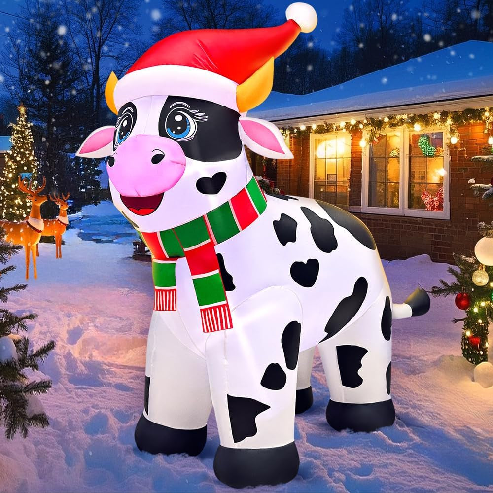 5.6FT Inflatable Cow Farm Animals for Christmas Outdoor Decorations with Built-in LED Lights - Festive Yard Decor for Holiday Parties and Indoor Garden Use
